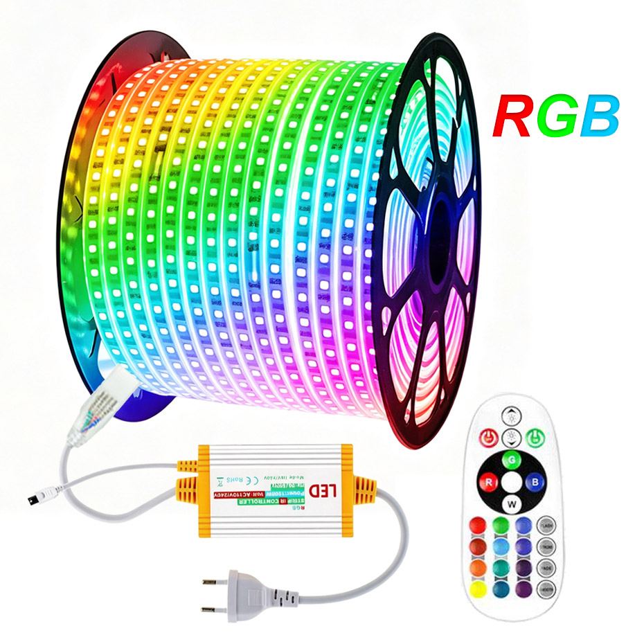 Fita LED RGB 220V 5050 60 LEDs - Outdoor Power Strip Weatherproof avaliação e preço